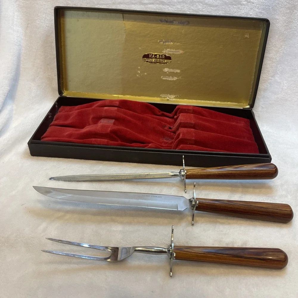 Vintage KA-BAR Master Cutlers Carving Knife Fork‎ Sharpener Set Union Cutlery